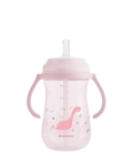 Чаша със силиконовa сламка Kikkaboo - Dino World, 300 ml, Pink