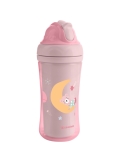 Чаша със силиконовa сламка Kikkaboo - Moony me, 220 ml, Pink