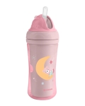 Чаша със силиконовa сламка Kikkaboo - Moony me, 220 ml, Pink