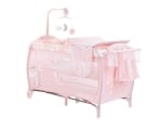 Сгъваема бебешка кошара на две нива Kikkaboo - Dolce Sonno Plus, Pink Rabbits