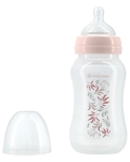Бебешко шише с широко гърло Kikkaboo - Tropical leaves, Pink, 330 ml
