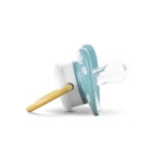 Силиконови залъгалки Baby Care - Yellow & Blue, с капаче, 2 броя, 6 m+