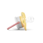 Силиконови залъгалки Baby Care - Yellow & Pink, с капаче, 2 броя, 6 m+