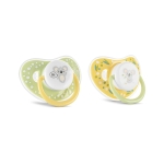 Силиконови залъгалки Baby Care - Yellow & Green, с капаче, 2 броя, 6 m+