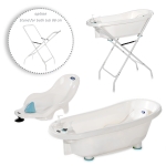 Комплект за къпане Lorelli - Вана с оттичане, Подложка, Термометър и стойка, 88 cm, Бяла & Синя