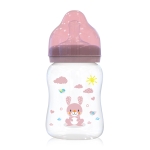 Бебешко шише с широко гърло Lorelli - Baby Care, Animals, 250 ml, Blush Pink