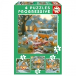 Детски пъзел 4 в 1 Educa - Градът на зайчетата