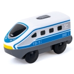 Детска играчка Hape - Междуградски локомотив с батерия, Червен