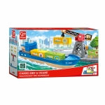 Игрален комплект Hape - Товарен кораб и кран