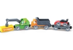 Дървен комплект Hape - Цветно влакче със строителни машини