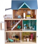 Къща за кукли Hape - С LED светлина, 18 части