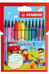Комплект мини флумастери Stabilo - Pen 68, 12 цвята