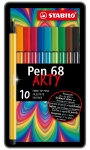 Флумастери Stabilo - Pen 68, Arty, метална кутия, 10 цвята
