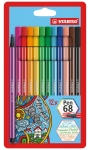 Комплект флумастери Stabilo - Pen 68, 12 цвята