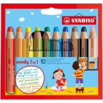 Комплект цветни моливи Stabilo - Woody 3 в 1, 10 цвята