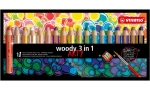 Комплект цветни моливи Stabilo - Woody Arty 3 в 1, С острилка и четка, 18 цвята