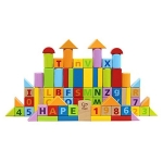 Игрален комплект Hape - Дървени кубчета с цифри и букви, 80 броя