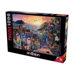 Пъзел Anatolian - Крайбрежен град при залез слънце, 1000 части