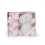 Бебешко одеяло с играчка Cangaroo - Unicorn rainbow, 90 х 75 cm