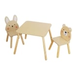 Дървена маса с 2 стола Moni Toys - Зайче и Мече