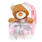 Бебешко одеяло с мека играчка Cangaroo - Addie Bear, 90 х 75 cm, Розово