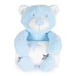 Бебешко одеяло с играчка Cangaroo - Rory Bear, 90 х 75 cm, Синьо