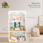 Дървена къща за кукли с мебели Moni Toys, 9 части