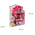 Дървена къща за кукли Moni Toys - Isabella, с обзавеждане и асансьор