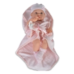 Реалистична кукла бебе Moni Toys - 41 сm, със сиво одеяло