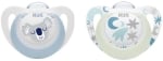 Силиконови залъгалки NUK - Star, Day/Night, 0 - 6 месеца, 2 броя, момче
