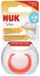 Каучукова залъгалка NUK - Star, 6-18 месеца, червена + кутийка
