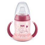 Преходна чаша със силиконов накрайник NUK - First Choice, Glow in the Dark,150 ml, Розова