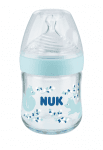 Стъклено шише NUK Nature Sense - Temperature control, Softer, 120 ml, синьо