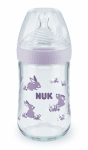 Стъклено шише NUK - Nature Sense, TC,  240 мл, силиконов биберон M, Softer, лилаво