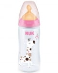 Шише с каучуков биберон NUK - First Choice, TC, 300 ml, Розово, Жираф