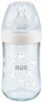 Стъклено шише със силиконов биберон NUK - Nature Sense, Softer, TC, 240 ml, размер M, Бяло