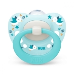 Силиконова залъгалка NUK - Signature, Птиче с кутия за стерилизиране, 0-6 m