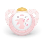Каучукова залъгалка NUK - Baby Rose & Blue, Зайче с кутия за стерилизиране, 0-6 m