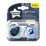 Ортодонтични залъгалки Tommee Tippee - Night Time, Кит, 0-6 m, 2 броя