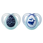 Ортодонтични залъгалки Tommee Tippee - Night Time, Кит, 0-6 m, 2 броя