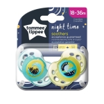 Ортодонтични залъгалки Tommee Tippee - Night Time, 18-36 m, 2 броя, Светеща дръжка