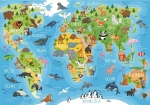 Пъзел Educa - Световна карта с животни, 150 части