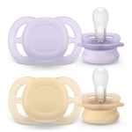 Залъгалки Philips Avent - Ultra Start, за момиче, пастелни цветове с кутия за стерилизиране, 0-2 m, 2 броя