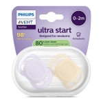 Залъгалки Philips Avent - Ultra Start, за момиче, пастелни цветове с кутия за стерилизиране, 0-2 m, 2 броя