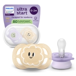 Залъгалки Philips Avent - Ultra Start, за момиче, очички с кутия за стерилизиране, 0-2 m, 2 броя