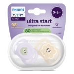 Залъгалки Philips Avent - Ultra Start, за момиче, очички с кутия за стерилизиране, 0-2 m, 2 броя