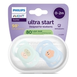 Залъгалки Philips Avent - Ultra Start, за момче, очички с кутия за стерилизиране, 0-2 m, 2 броя