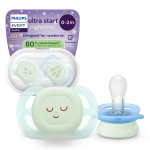 Залъгалки Philips Avent - Ultra Start Night, Sleep с кутия за стерилизиране, 0-2 m, 2 броя