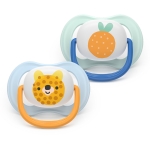 Залъгалки Philips Avent - Ultra Air, с декорация Мече и плод с кутия за стерилизиране, 0-6 m, 2 броя