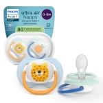 Залъгалки Philips Avent - Ultra Air, с декорация Мече и плод с кутия за стерилизиране, 0-6 m, 2 броя